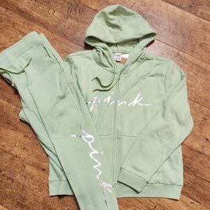 PINK VICTORIA'S SECRET Mint Green Silver Metallic Jogger Set - XXL